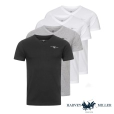 HARVEY MILLER 4er Pack T-Shirt VNeck 2x Weiß /1x Grau / 1x Schwarz